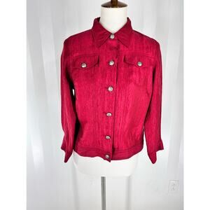 HEARTS OF PALM Women’s Dark Red Crinkled Sateen Button Up Top Sz 6